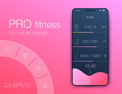 Fitness app. Ui ux design. UI design concept with 