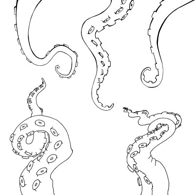 矢量素描卡通章鱼触手
