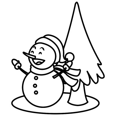 雪人和圣诞树圣诞卡通