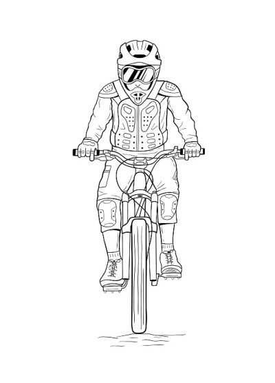 Drawing of man riding downhill mountain bike