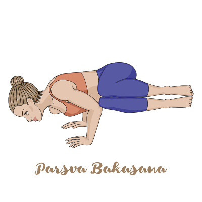 女性的剪影。侧鹤乌鸦瑜伽姿势。Parsva Bakasana