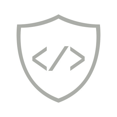 Pair of brackets and a slash on a shield symbol