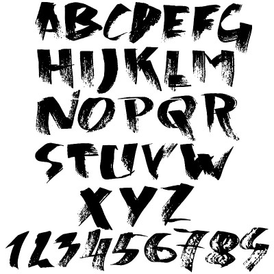 难看的东西痛苦字体。现代干笔墨字母。手写字母。矢量插图。