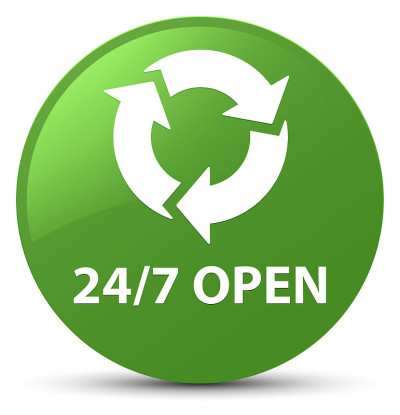 24/7打开软绿色圆形按钮