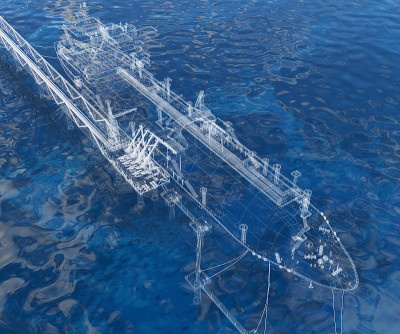 油船泊位和装载臂。3 d渲染。