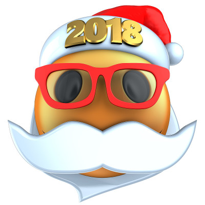 3d橙色表情微笑与2018圣诞帽