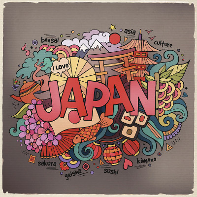 日本手写体和涂鸦元素背景