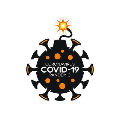 带有冠状病毒Covid-19字母的炸弹病毒图标