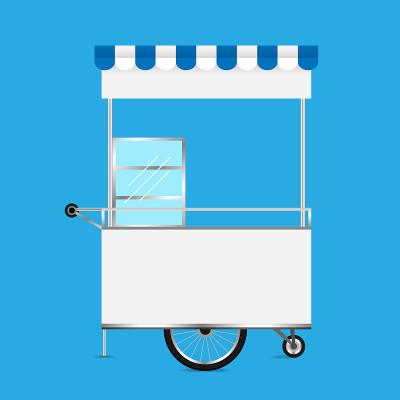 Kiosk白色，模板空白的Kiosk车轮推车库存剪辑艺术的设计，Kiosk空的市场和外部标志的设计，