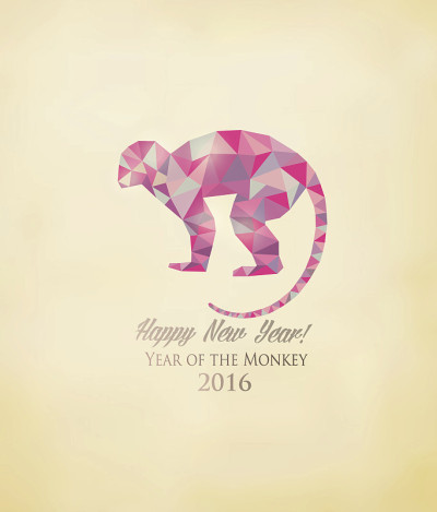 新年快乐的背景与猴子制成的多边形