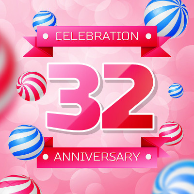 Realistic Thirty two 32 Years Anniversary Celebrat