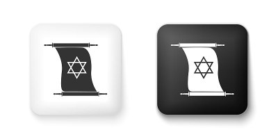 Black and white Torah scroll icon isolated on whit