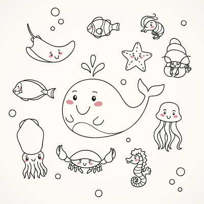 可爱的海洋生物的涂鸦