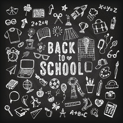 回到学校插图。素描集。