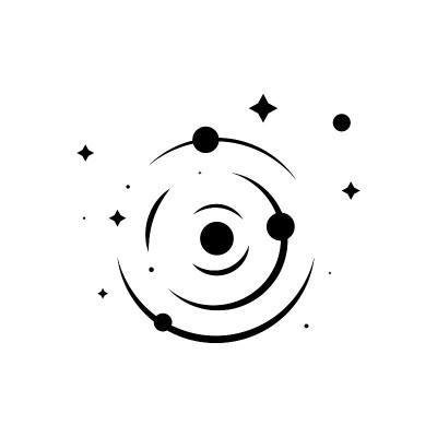 矢量标志上有行星的抽象图像并围绕它运行。