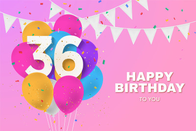 36岁生日快乐气球贺卡背景。