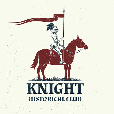 Knight historical club badge design. Vector illust
