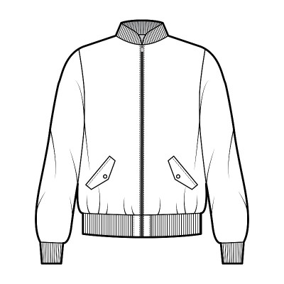拉链Bomber ma-1飞行夹克技术时尚插图与罗纹领，袖口，腰部，超大，长袖