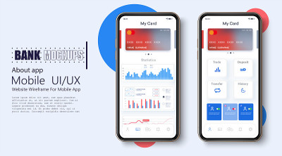 网上银行应用概念设计。UI, UX, GUI设置与钱包。银行应用程序登陆页面。移动支付和财务账户。在