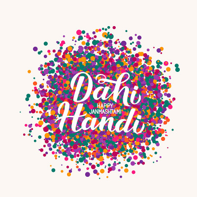 Dahi Handi  hand lettering with colorful dots conf