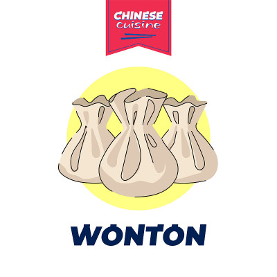 中国菜系馄饨横幅概念。中国国菜点心蒸饺。亚洲食物向量eps手绘艺术插图东方咖啡馆或餐厅广告