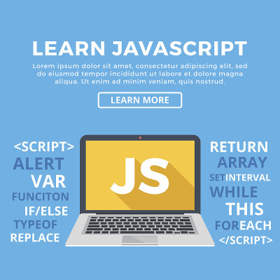 笔记本电脑与JS字。学习Javascript，网页开发，编程，编码