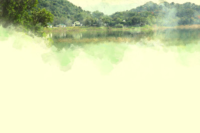 抽象山峰上的水彩画背景，数字插画笔刷艺术。