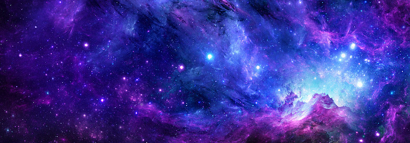 宇宙背景是一个蓝紫色的星云和星星