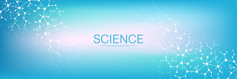 分子抽象结构和基因工程，医疗保健和医学背景。科研背景。波浪式流动，创新模式。矢量插图。