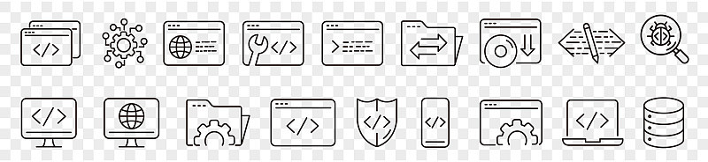 编程行图标集向量插图