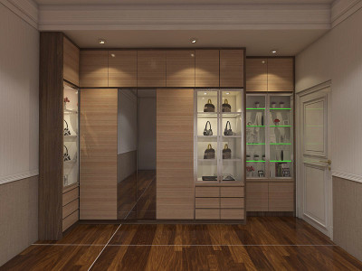 木制衣柜服装设计与滑动门和展示展示