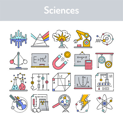 科学颜色线图标设置。网页、手机应用、按钮、标识。