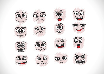 卡通面孔设置手绘插图