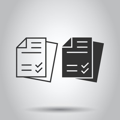 Document checklist icon in flat style. Report vect