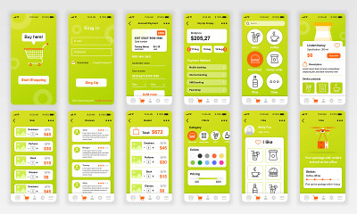 一套UI, UX, GUI屏幕购物应用平面设计模板的手机应用