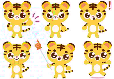 老虎面部表情和手势插图集