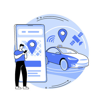 自动驾驶出租车抽象概念矢量图。