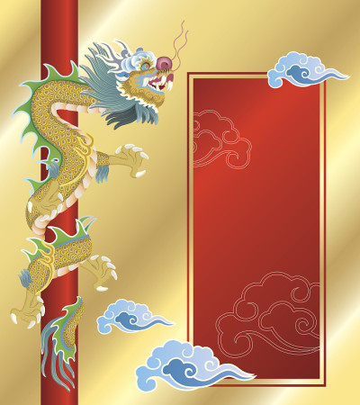 金色背景上的中国龙