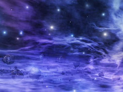 太空星云中的小行星或陨石。深空图像，科幻幻想