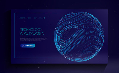 云计算技术的世界。全球网络金融科技概念。区块链传输卫星未来通信矢量背景。
