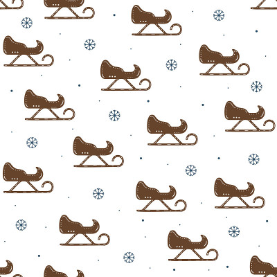 Seamless pattern of sledges and snowflakes in flat