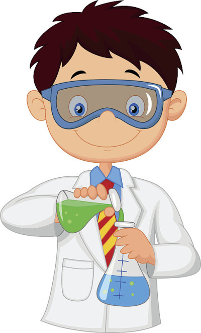男孩卡通做化学实验