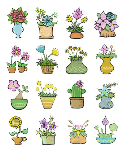 Set Of Flowers Pots.