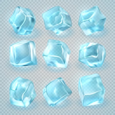真实的3d冰块孤立在透明的背景。向量组