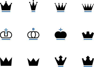 Crown duotone icons on white background.