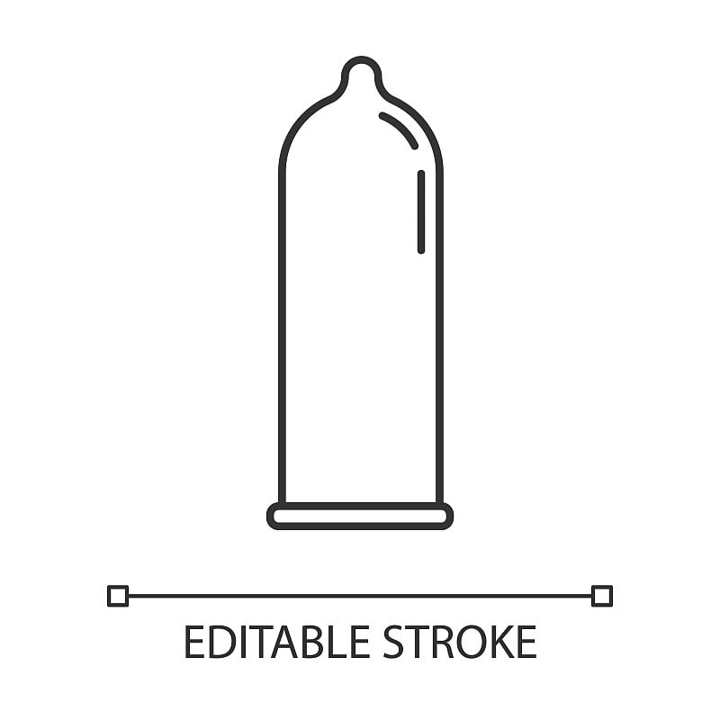 避孕线性图标。男性乳胶安全套。安全性橡胶防腐剂。预防意外怀孕。细线说明。轮廓的象征。矢量孤立轮廓绘制