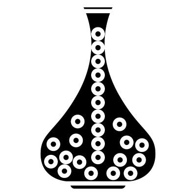 细颈酒瓶，圆形装饰。矢量图标，字形，隔离