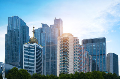 现代城市建筑，中国青岛的摩天大楼