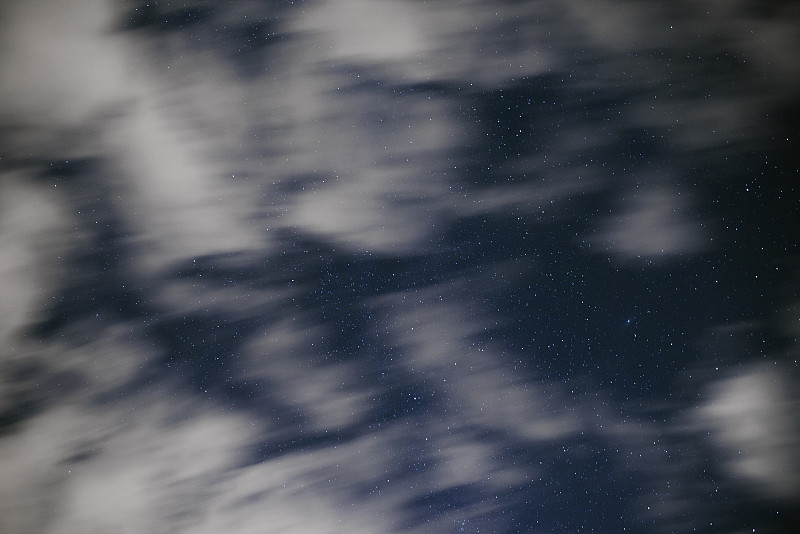 深蓝色夜空的背景，无数闪烁的星星和移动的白云在上面