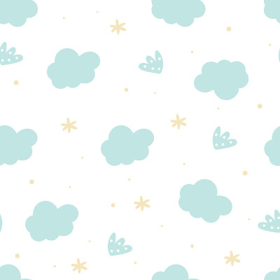 Cute hand drawn clouds and stars Seamless pattern.